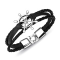 Black and white ladies thin leather charm bracelets