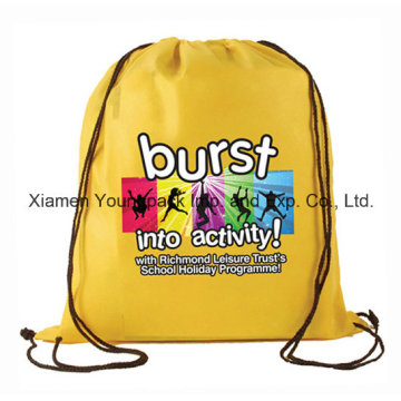 Promocionais Custom Waterproof Amarelo 210d poliéster Drawstring Back Pack