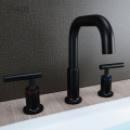 Grifo de latón para lavabo de baño negro con 3 orificios