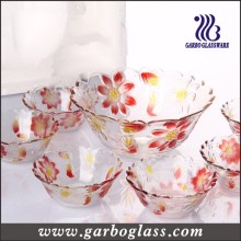7PCS Цвета Выгравированные цветы Набор стеклянных чаш / Набор посуды