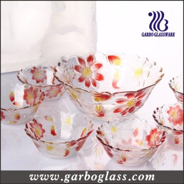 7PCS Colors Engraved Flowers Glass Bowl Set/Glassware Set