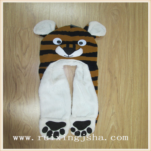 kids knitted tiger hooded scarf