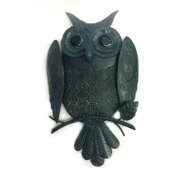 Black Metal Owl Garden Wall Craft with Color Stone Eye