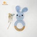 Soft Wooden Ring Crochet Bunny Rattle Teething Toys