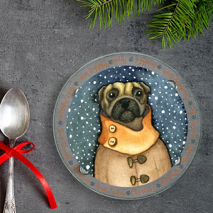 winter-pug-round-glass-coaster