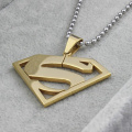 Colar de ouro chapeado aço inoxidável Superman letra S pingentes 18k