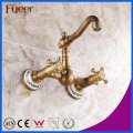 Fyeer Double Cross Handle Wall Mounted Antique Kitchen Faucet