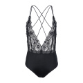 ladies deep V floral eyelash lace bodysuit