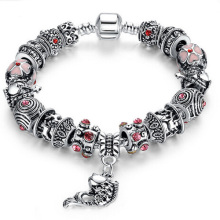 Encanto de pescado de envío de la gota cabe Pandora pulsera 925 tibetano plata cristal de Murano para las mujeres de moda joyería de estilo europeo