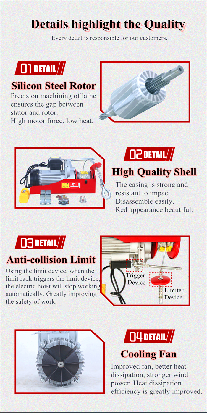 Small micro electric hoist mini type PA 100-2000