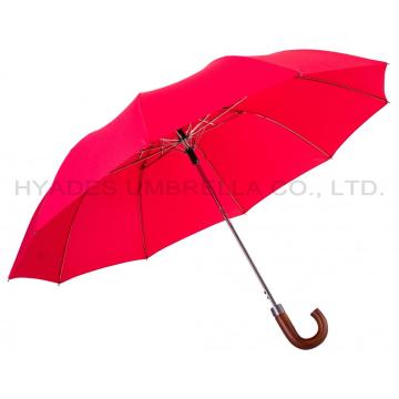 Wine Colored Wooden Handle 2 Folding Umbrella