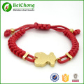 Fashion gold plated stainless steel cute teddy bear red black brown nylon rope bracelet