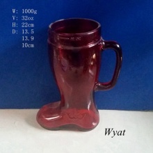 Wholesale 32oz Boot Shape Glass Cup with Handle Manufacturer