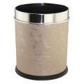 Stainless Steel Top Rim Leatherette Covered Trash Bin