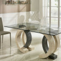 Dinning Room Furniture 6/8 Seat Glass Travertine Table