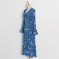 Long Flared Sleeve Floral Chiffon Maxi Dress