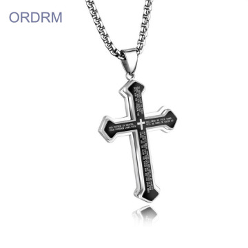 Stainless Steel Mens Cross Necklace With Bible Verse