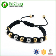 Round Steel And Gold Stainless Steel Beads Braiding Adjustable Bracelet Bangles