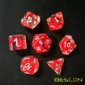 Bescon Polyhedral 7-Die Red Nebulous Würfel Set Rollenspiel Würfel Set D4-D20 in Velvet Tasche Verpackung