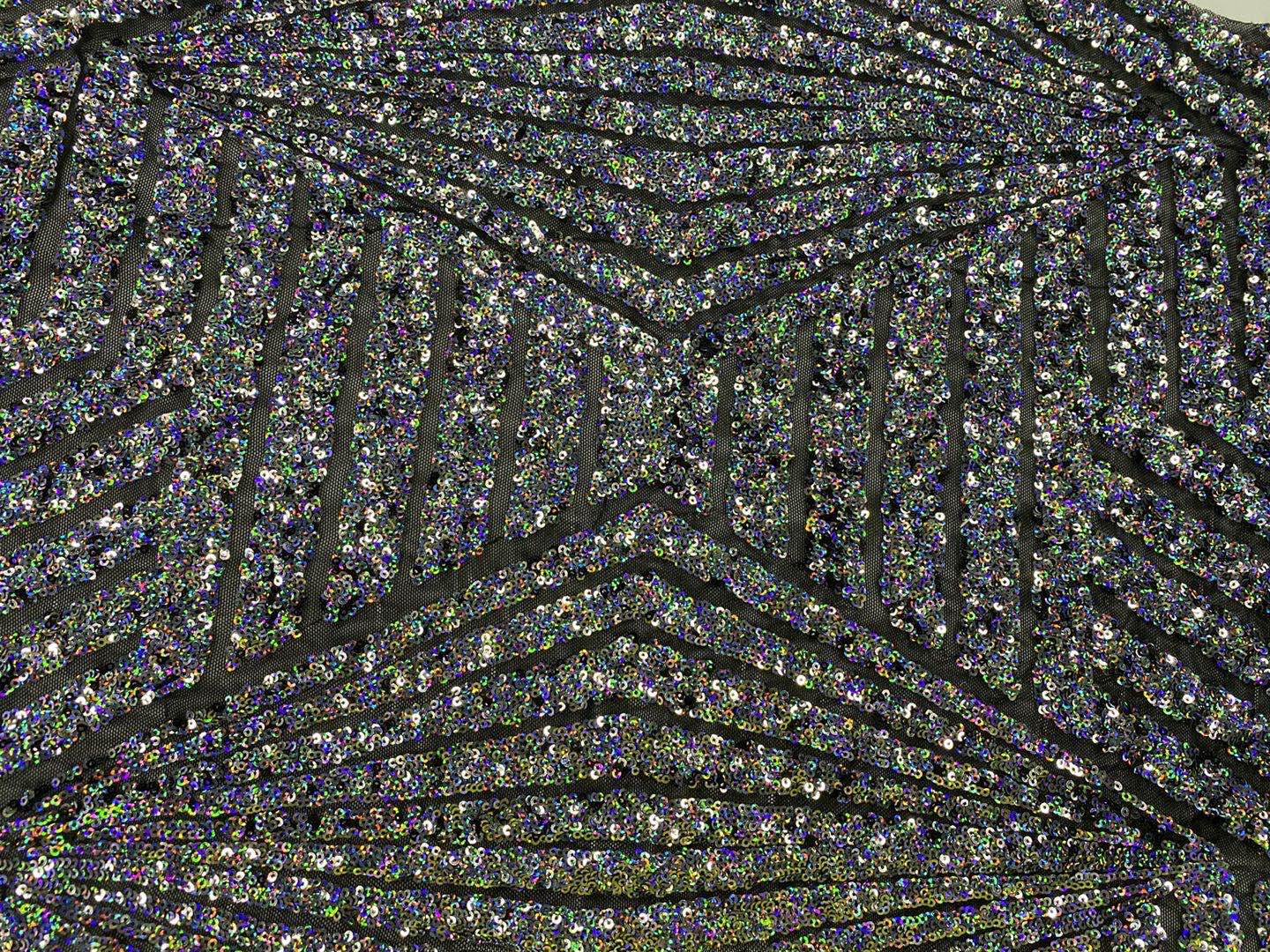 Funnel Sequins Embroidery On Poly Spandex Mesh Fabric