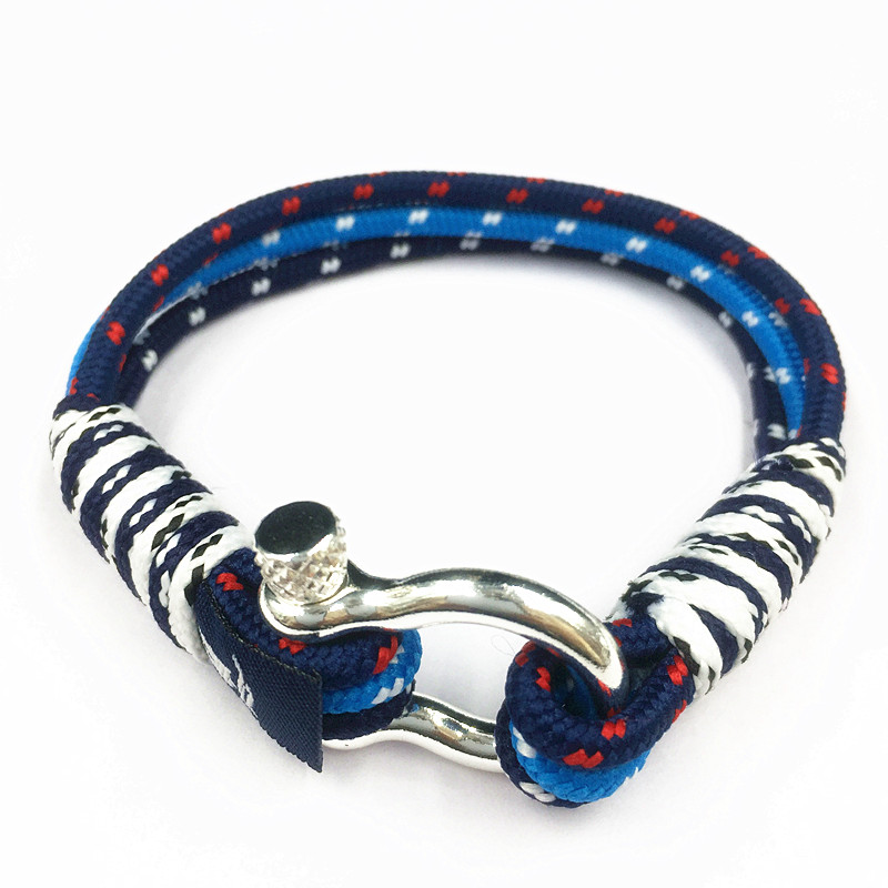 Stainless Steel Shackle Cotton Nylon Cord Bracelet