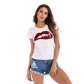 Damen Kurzarm-T-Shirts mit Lippenmuster