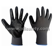 Nylon gris tricoté travail gants Nitrile lisse noir, revêtement (N1551B)