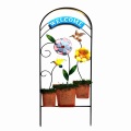 Metal Flowerpot "Welcome"Garden Fence Craft with Cloth Flower