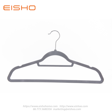 Grey Anti-slip Velvet Coat Hanger With Bar