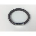 Mens Weave Leather Wire Rope Magnetic Clasp Bracelet