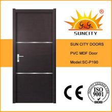 Black Walnut PVC Veneer Room Door with Aluminum Strips (SC-P190)