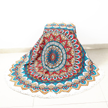 Printed microfiber beach round towel with tassels