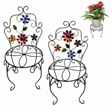 Handmade Metal Chair Flowerpot Stand Craft com Decoração de Jardim de Flores