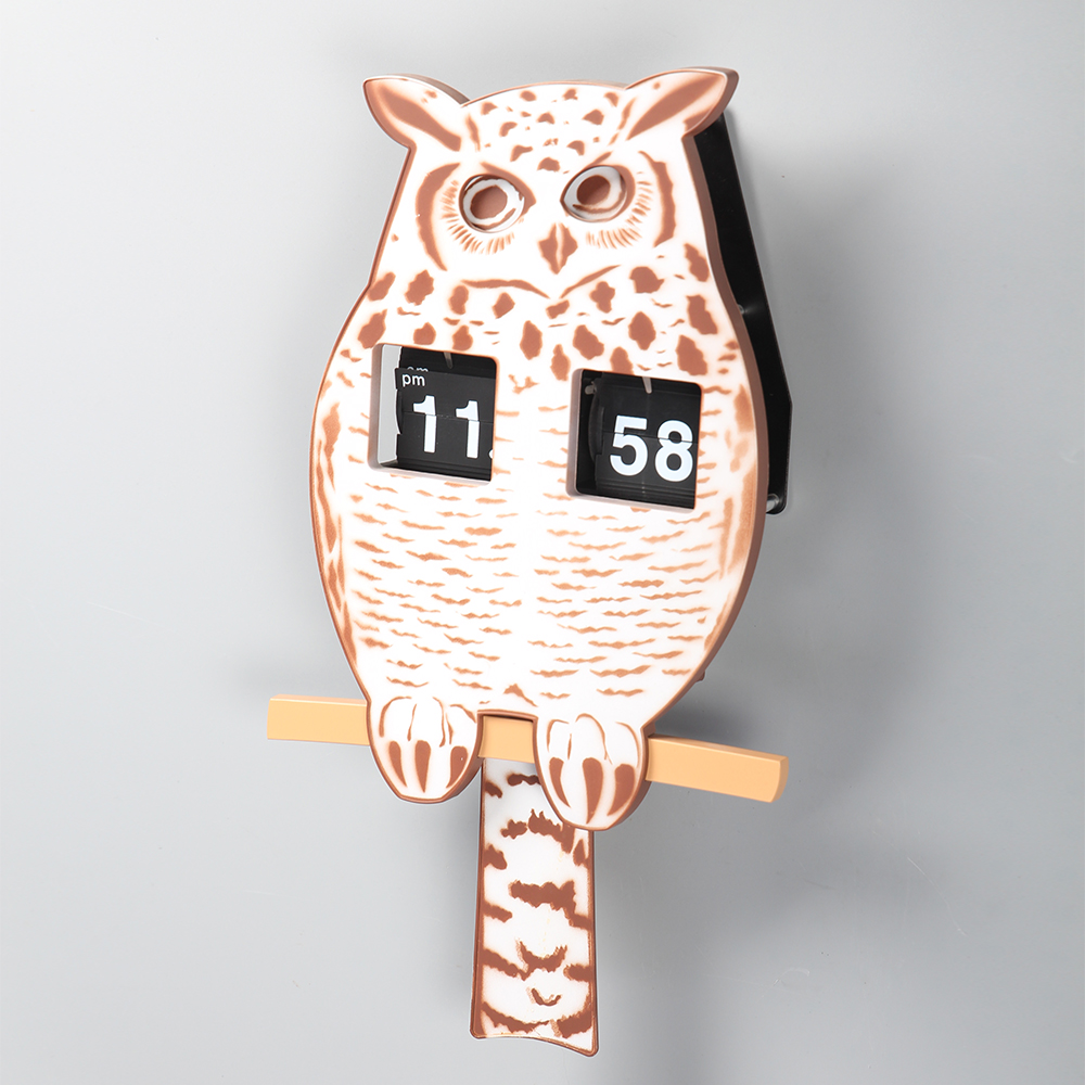 Owl Flip Wall Clock with Pendulum