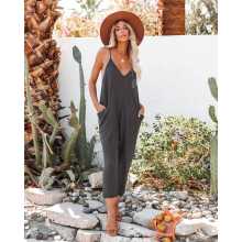 Women's V Neck Spaghetti Strap Harem Leg Jumpsuit