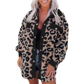 Frauen Leopard Teddy Fleece Shacket Jacke