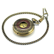 Vintage Bronze Wooden Mechanical Pocket Watch with Roman Numerals