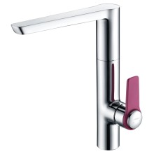 Contemporary style kitchen water mixer with pink handle