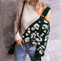 Mulheres Leopard Patchwork Sweater Cold Butter