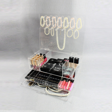 Organizador de maquillaje cosmético y joyas de acrílico transparente
