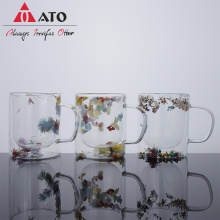 Tasses en verre à double fleur sèche borosilicate