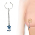 Non Piercing Dangle Flower Nipple Clip with Dark Blue CZ Gem