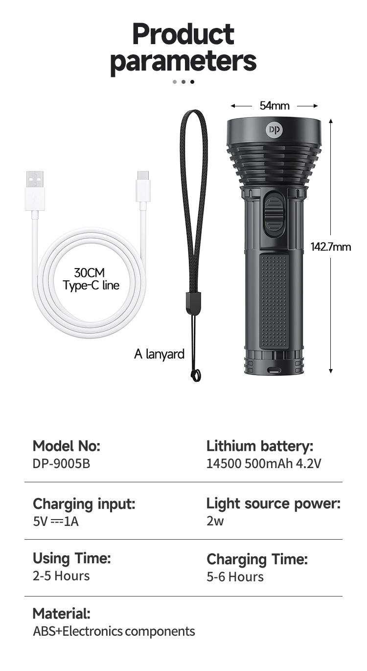07-9005B-DP Wholesale Portable LED Rechargeable Flashlight Type-C 07-9005B-DP Wholesale Portable LED Rechargeable Flashlight Type-C