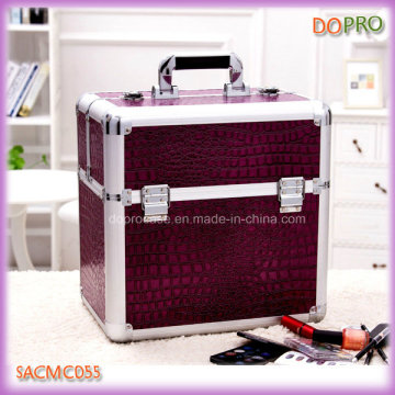 Purple Crocodile Extra Large Makeup Vanity Cases avec des plateaux en plastique (SACMC055)