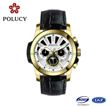 Custom Chronograph Gold Plated Wrist Watch for Men