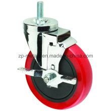 Roda de cassete de parafuso de PVC vermelho de 3 polegadas com travão lateral