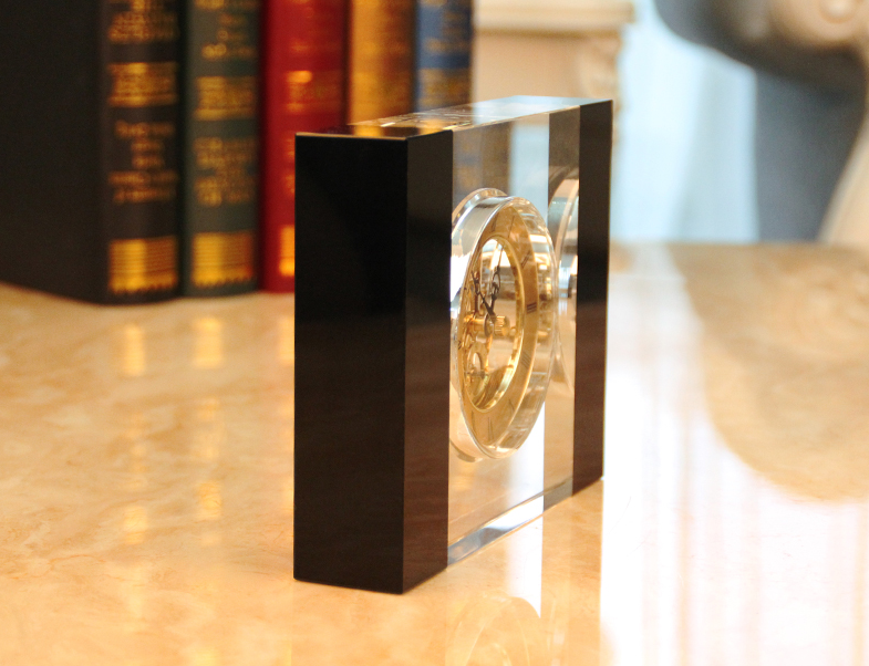 Acrylic Square Tabletop Clock With Black Edge