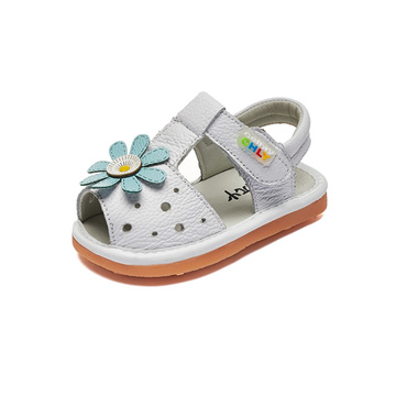 Sandalias de verano de cuero genuino para niñas pequeñas