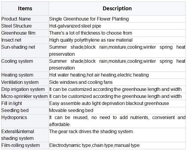 Single Greenhouse for Flower Single Greenhouse for Flower