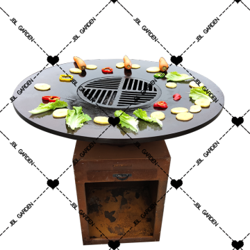 Outdoor firepit table BBQ corten steel charcoal bbq